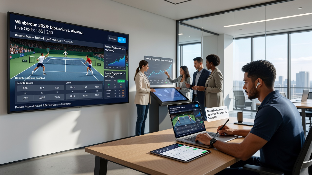 Remote bettor viewing tennis match odds on a tablet device with live updates