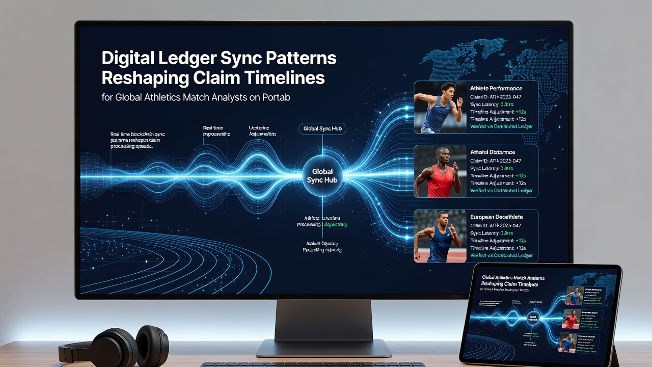 Athletics match analyst reviewing synchronized ledger data on a mobile platform during an international event