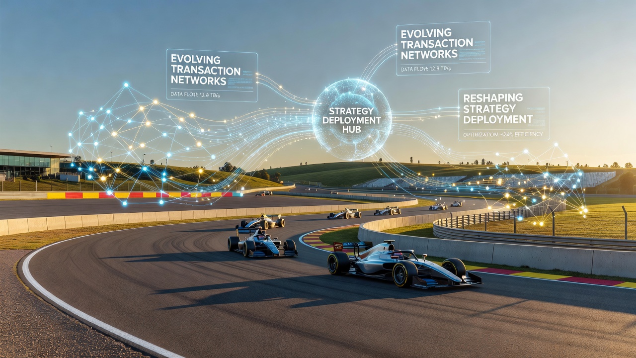 Network architecture diagrams illustrating transaction flows between racing circuit departments and external payment providers