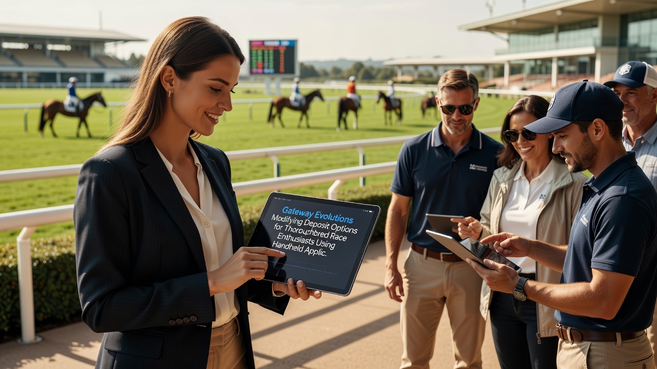 Thoroughbred racing enthusiast using handheld application to manage deposits