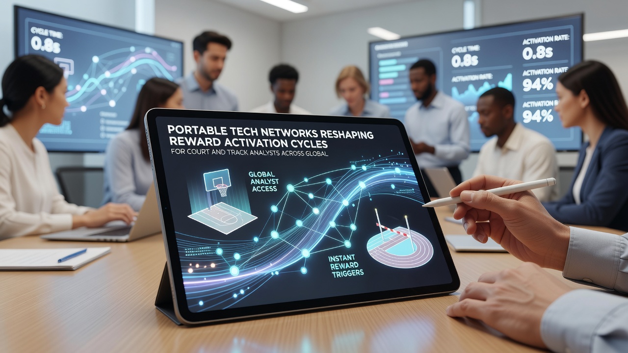 Analysts using portable devices to monitor and activate rewards during live tennis and horse racing circuits