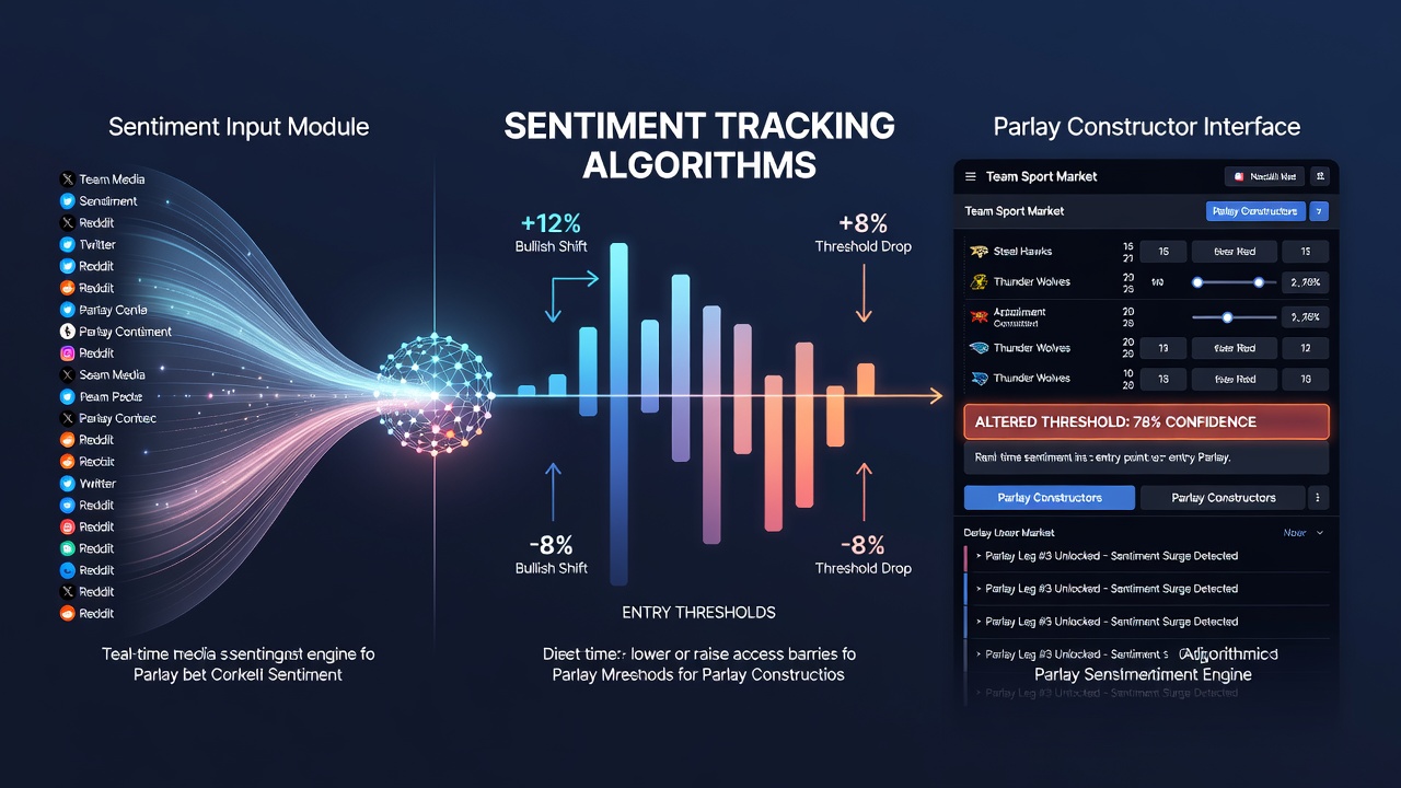 Mobile interface showing adjusted parlay thresholds for NFL games based on sentiment metrics